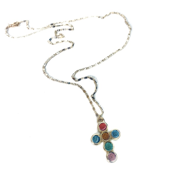 Colorful cross necklace - σταυρός, κοντά, ατσάλι, μενταγιόν
