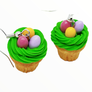 Σκουλαρίκια Πασχαλινά cupcake με σοκολατένια πολύχρωμα αυγά (easter cupcake earrings)χειροποίητα κοσμήματα απομίμησης φαγητού απο πολυμερικό πηλό Mimitopia - πηλός, χειροποίητα, πάσχα, πασχαλινά δώρα