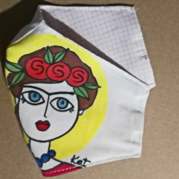Ζωγραφισμένη (μοναδικη) βαμβακερή SMALL μασκα 11X20, δροσερη - ζωγραφισμένα στο χέρι, κορίτσι, Black Friday - 3