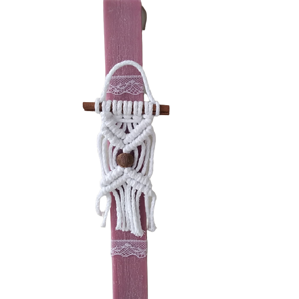 Ροζ λαμπάδα με χειροποίητο macrame διακοσμητικό, 31,1 cm - κορίτσι, λαμπάδες, για παιδιά, για ενήλικες, για εφήβους