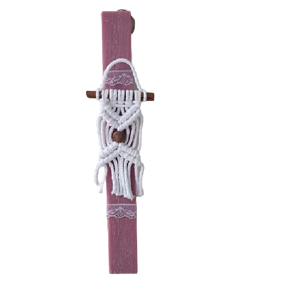 Ροζ λαμπάδα με χειροποίητο macrame διακοσμητικό, 31,1 cm - κορίτσι, λαμπάδες, για παιδιά, για ενήλικες, για εφήβους - 2