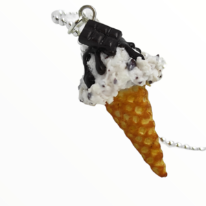 Kολιέ παγωτό χωνάκι με στρατσιατεέλα (ice cream necklace),χειροποίητα κοσμήματα μινιατούρες μανιταριών και απομίμησης φαγητού απο πολυμερικό πηλό Mimitopia - γυναικεία, πηλός, χειροποίητα, παγωτό, μινιατούρες φιγούρες - 2