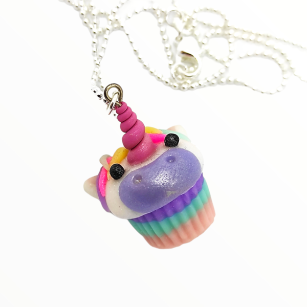 Kολιέ Unicorn cupcake (Unicorn cupcake necklace),χειροποίητα κοσμήματα Mimitopia - γυναικεία, πηλός, χειροποίητα, μινιατούρες φιγούρες - 4