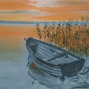 Ηλιοβασίλεμα με βάρκα - πίνακες & κάδρα, πίνακες ζωγραφικής