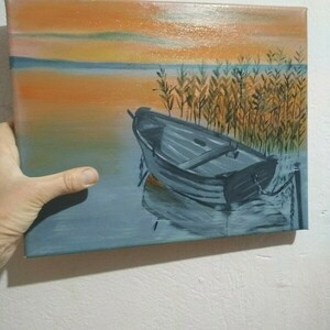 Ηλιοβασίλεμα με βάρκα - πίνακες & κάδρα, πίνακες ζωγραφικής - 2