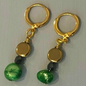 More earrings - ημιπολύτιμες πέτρες, επιχρυσωμένα, ορείχαλκος, κρίκοι - 2