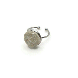 Minimal Ατσάλινο Δαχτυλίδι Fused Glass Λευκό 13mm - γυαλί, μικρά, ατσάλι, αυξομειούμενα, φθηνά - 3