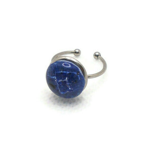 Minimal Ατσάλινο Δαχτυλίδι Fused Glass Μπλε 13mm - γυαλί, μικρά, ατσάλι, αυξομειούμενα, φθηνά - 2