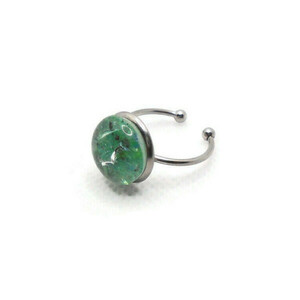 Minimal Ατσάλινο Δαχτυλίδι Fused Glass Πράσινο 13mm - γυαλί, μικρά, ατσάλι, αυξομειούμενα, φθηνά - 2