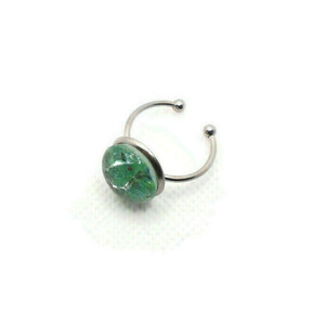 Minimal Ατσάλινο Δαχτυλίδι Fused Glass Πράσινο 13mm - γυαλί, μικρά, ατσάλι, αυξομειούμενα, φθηνά - 3