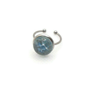 Minimal Ατσάλινο Δαχτυλίδι Fused Glass Γαλάζιο 13mm - γυαλί, μικρά, ατσάλι, αυξομειούμενα, φθηνά - 2
