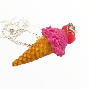 Kολιέ παγωτό χωνάκι με γεύση βατόμουρο (raspberry ice cream necklace),χειροποίητα κοσμήματα Mimitopia - πηλός, χειροποίητα, παγωτό, μινιατούρες φιγούρες - 2