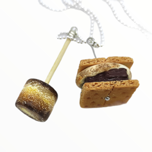 Kολιέ S'mores Marshmallow (S'mores Marshmallow necklace),χειροποίητα κοσμήματα Mimitopia - γυναικεία, πηλός, χειροποίητα, μινιατούρες φιγούρες - 5