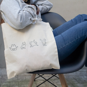 Tote Bag Yogi Cat Organic Cotton - ύφασμα, ώμου, all day, tote, πάνινες τσάντες - 3