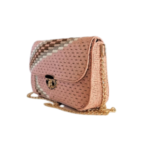 Pink palette/ Κεντητή τσάντα σε nude ροζ με χρυσή αλυσίδα - clutch, ώμου, χιαστί, all day, πλεκτές τσάντες