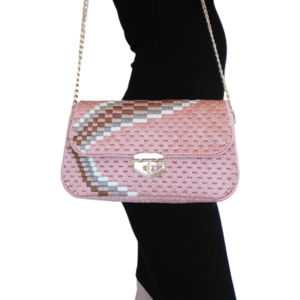 Pink palette/ Κεντητή τσάντα σε nude ροζ με χρυσή αλυσίδα - clutch, ώμου, χιαστί, all day, πλεκτές τσάντες - 2