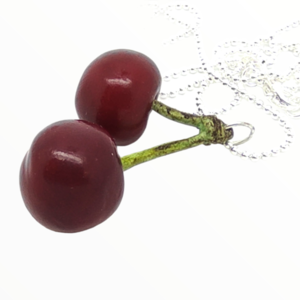 Kολιέ Μαύρο κεράσι (Black cherries necklace),χειροποίητα κοσμήματα μινιατούρες φρούτων και απομίμησης φαγητού απο πολυμερικό πηλό Mimitopia - γυναικεία, πηλός, χειροποίητα, μινιατούρες φιγούρες