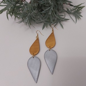 Gold & silver drops - πηλός, κρεμαστά, μεγάλα - 2