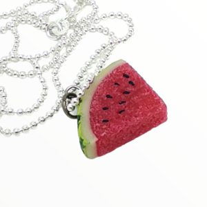 Kολιέ Καρπούζι μικρό (Watermelon necklace) χειροποίητα κοσμήματα μινιατούρες φρούτων και απομίμησης φαγητού απο πολυμερικό πηλό Mimitopia - γυναικεία, πηλός, χειροποίητα, μινιατούρες φιγούρες - 4