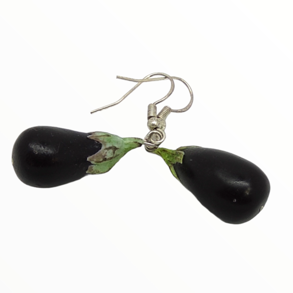 Σκουλαρίκια μελιτζάνες (eggplant earrings) ,χειροποίητα κοσμήματα λαχανικών και φαγητών πολυμερικού πηλού Mimitopia - πηλός, χειροποίητα, φρούτα, φαγητό, vegan friendly - 3