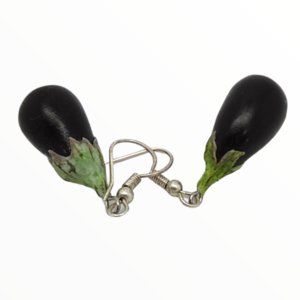 Σκουλαρίκια μελιτζάνες (eggplant earrings) ,χειροποίητα κοσμήματα λαχανικών και φαγητών πολυμερικού πηλού Mimitopia - πηλός, χειροποίητα, φρούτα, φαγητό, vegan friendly - 4