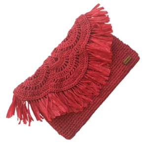 Chilly clutch/ Πλεκτή ψάθινη τσάντα φάκελος σε κόκκινο της πάπρικας - νήμα, φάκελοι, χειρός, πλεκτές τσάντες, ψάθινα, μικρές