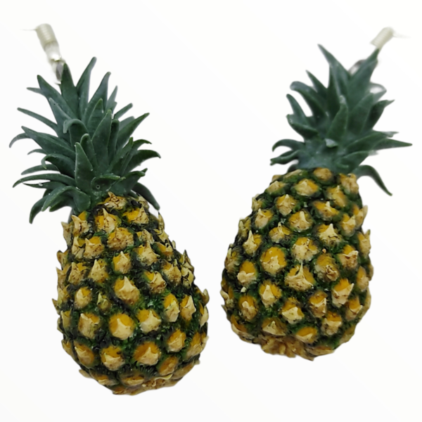 Σκουλαρίκια Ανανά (Pineapple earrings) ,χειροποίητα κοσμήματα φρούτων και απομίμησης φαγητού από πολυμερικό πηλό Mimitopia - πηλός, χειροποίητα, φρούτα, φαγητό - 3