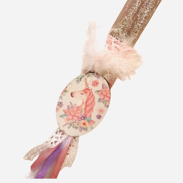 Αρωματική χειροποίητη λαμπάδα μονόκερος nude - ροζ με glitter και φτερά 32 εκ. - κορίτσι, λαμπάδες, μονόκερος, για παιδιά, για εφήβους - 2