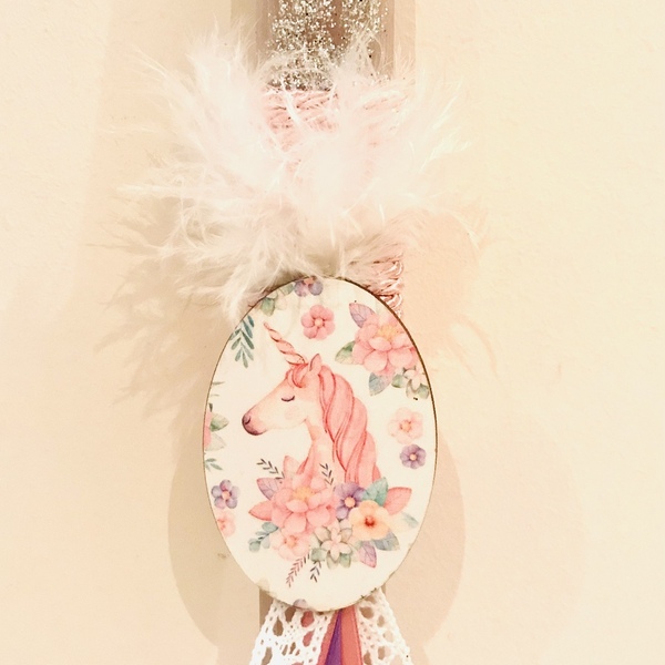 Αρωματική χειροποίητη λαμπάδα μονόκερος nude - ροζ με glitter και φτερά 32 εκ. - κορίτσι, λαμπάδες, μονόκερος, για παιδιά, για εφήβους - 4