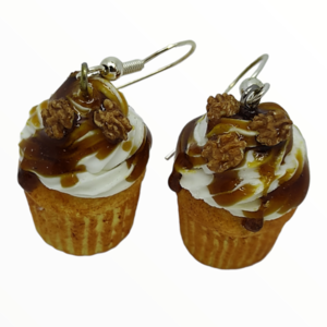 Σκουλαρίκια cupcake με μέλι και καρύδια (cupcake earrings),χειροποίητα κοσμήματα απομίμησης φαγητού απο πολυμερικό πηλό Mimitopia - πηλός, χειροποίητα, φαγητό