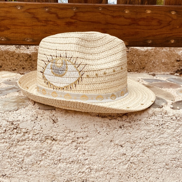 Ψάθινο καπέλο - Coconut - ζωγραφισμένα στο χέρι, απαραίτητα καλοκαιρινά αξεσουάρ, ψάθινα - 5