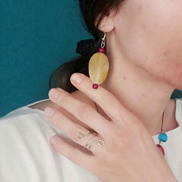 Σκουλαρίκια με ημιπολύτιμους αχάτες - δώρο, χάντρες, απαραίτητα καλοκαιρινά αξεσουάρ, κρεμαστά - 2