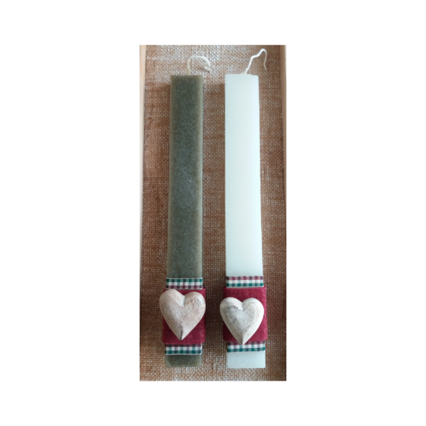 Λαμπάδα σετ 2τμχ ξύλινη καρδιά 30cm - λαμπάδες, ζευγάρια, για ενήλικες, δώρο πάσχα - 2