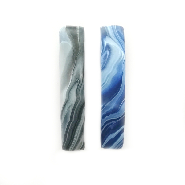 Κοκαλάκι μπαρέτα Marble Clip, Μπλε & Γκρι κατασκευασμένο από polymer clay - statement, πλαστικό, hair clips - 2