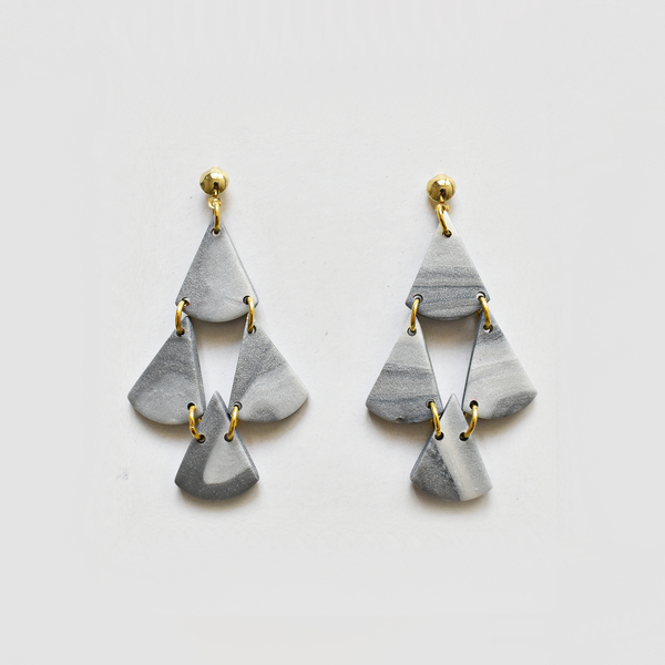 Dangle Earrings In Silver-White Color - πηλός, κρεμαστά, polymer clay, φθηνά
