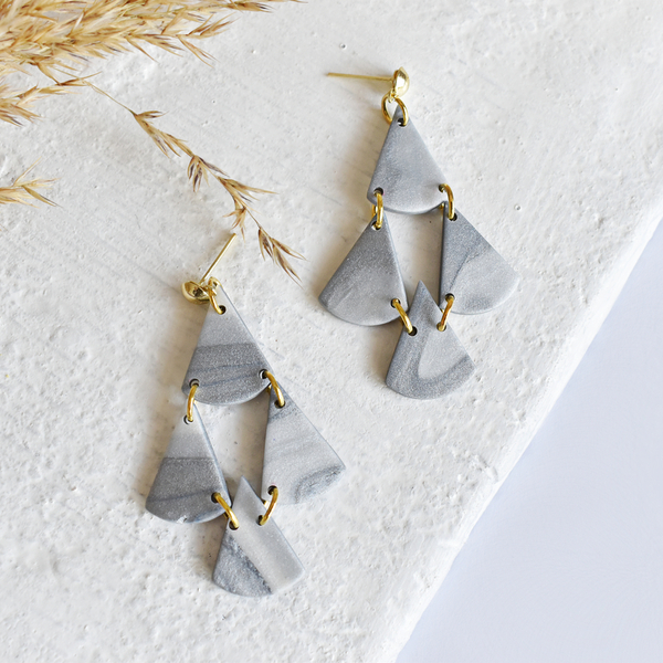 Dangle Earrings In Silver-White Color - πηλός, κρεμαστά, polymer clay, φθηνά - 3