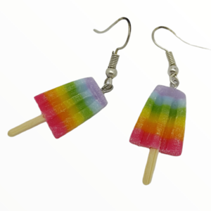 Σκουλαρίκια παγωτό γρανίτα Rainbow σε ξυλάκι (rainbow ice cream earrings),χειροποίητα κοσμήματα απομίμησης φαγητού απο πολυμερικό πηλό Mimitopia - γυναικεία, πηλός, χειροποίητα, παγωτό, φαγητό - 3