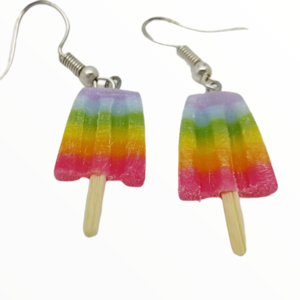 Σκουλαρίκια παγωτό γρανίτα Rainbow σε ξυλάκι (rainbow ice cream earrings),χειροποίητα κοσμήματα απομίμησης φαγητού απο πολυμερικό πηλό Mimitopia - γυναικεία, πηλός, χειροποίητα, παγωτό, φαγητό - 4