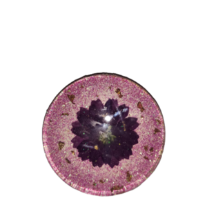 Σουβέρ με υγρό γυαλί μωβ λουλούδι - γυαλί, επιχρυσωμένα, γκλίτερ, σουβέρ, λουλούδια - 2
