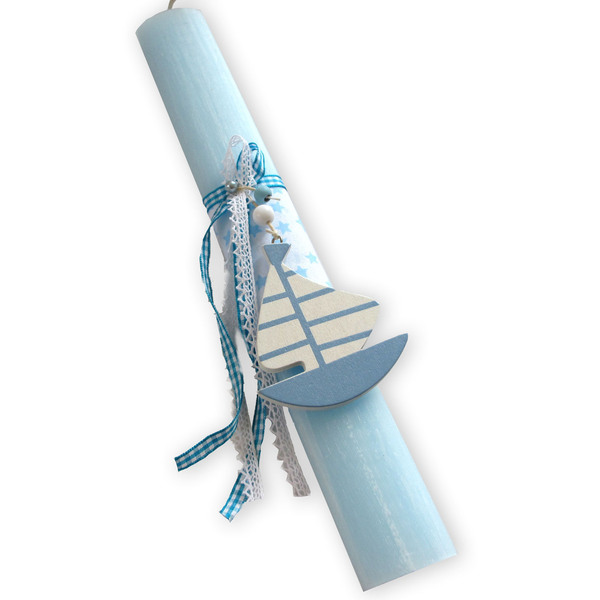 Αρωματική λαμπάδα "Καραβάκι" γαλάζια οβάλ 30cm - αγόρι, λαμπάδες, για παιδιά, πρώτο Πάσχα, για μωρά