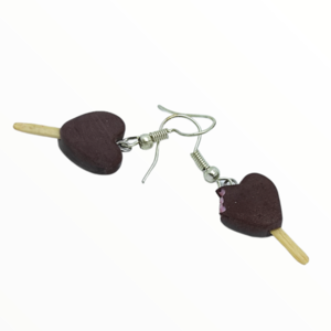 Σκουλαρίκια παγωτά καρδούλες σε ξυλάκι (heart ice cream earrings),χειροποίητα κοσμήματα απομίμησης φαγητού απο πολυμερικό πηλό Mimitopia - γυναικεία, πηλός, χειροποίητα, παγωτό, φαγητό - 4