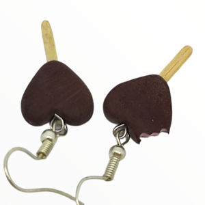 Σκουλαρίκια παγωτά καρδούλες σε ξυλάκι (heart ice cream earrings),χειροποίητα κοσμήματα απομίμησης φαγητού απο πολυμερικό πηλό Mimitopia - γυναικεία, πηλός, χειροποίητα, παγωτό, φαγητό - 5