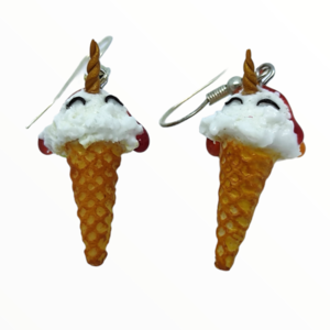 Σκουλαρίκια παγωτό Μονόκερος χωνάκι (unicorn ice cream earrings),χειροποίητα κοσμήματα απομίμησης φαγητού απο πολυμερικό πηλό Mimitopia - πηλός, χειροποίητα, μονόκερος, παγωτό, φαγητό - 5