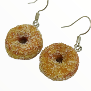 Σκουλαρίκια donuts με ζάχαρη (donuts earrings),κοσμήματα απομίμησης φαγητού, χειροποίητα κοσμήματα πολυμερικού πηλού από τη Mimitopia - καρδιά, πηλός, γλυκά - 2