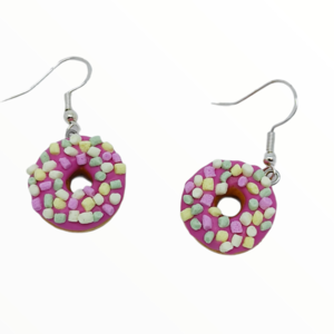Σκουλαρίκια Λουκουμάδες donuts με marshmallows (donuts earrings),κοσμήματα απομίμησης φαγητού, χειροποίητα κοσμήματα πολυμερικού πηλού από τη Mimitopia - καρδιά, πηλός - 4