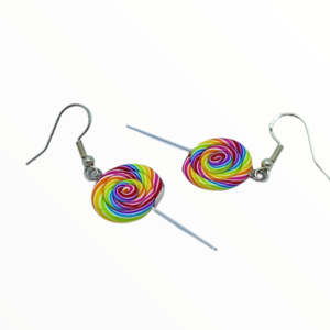 Σκουλαρίκια rainbow γλειφιτζούρια (rainbow lolipop earrings),χειροποίητα κοσμήματα απομίμησης φαγητού απο πολυμερικό πηλό Mimitopia - πηλός, χειροποίητα, γλυκά, φαγητό