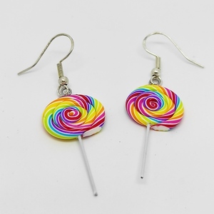 Σκουλαρίκια rainbow γλειφιτζούρια (rainbow lolipop earrings),χειροποίητα κοσμήματα απομίμησης φαγητού απο πολυμερικό πηλό Mimitopia - πηλός, χειροποίητα, γλυκά, φαγητό - 2