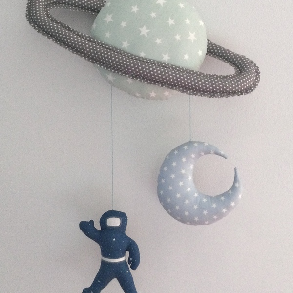 Κρεμαστό διακοσμητικό Πλανήτης Κρόνος με αστροναύτη και φεγγαράκι - αγόρι, παιδικό δωμάτιο, κρεμαστά, διακοσμητικά, διάστημα - 3