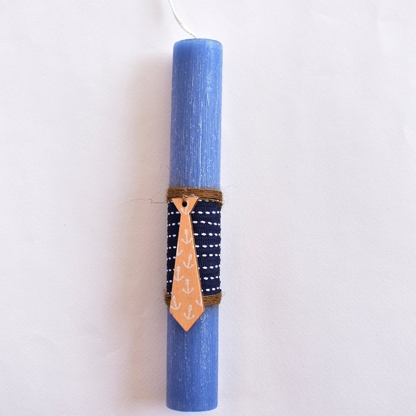 Πασχαλινή λαμπάδα για αγόρια 32mm με ξύλινο στοιχείο γραβάτα - αγόρι, λαμπάδες, για παιδιά, αρωματικές λαμπάδες