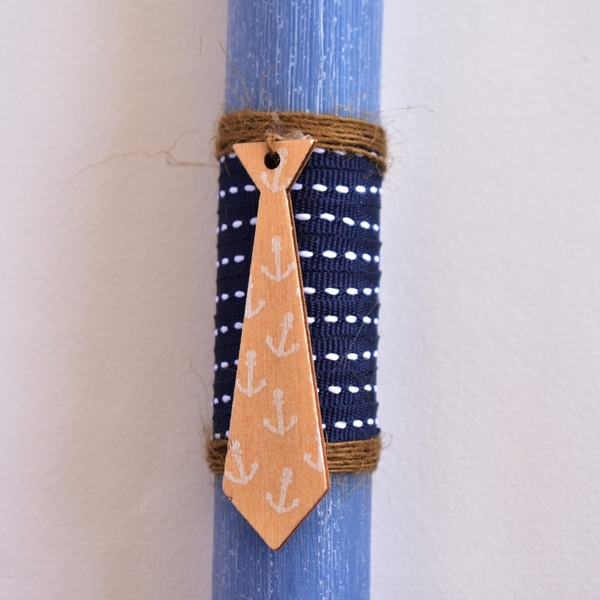 Πασχαλινή λαμπάδα για αγόρια 32mm με ξύλινο στοιχείο γραβάτα - αγόρι, λαμπάδες, για παιδιά, αρωματικές λαμπάδες - 2
